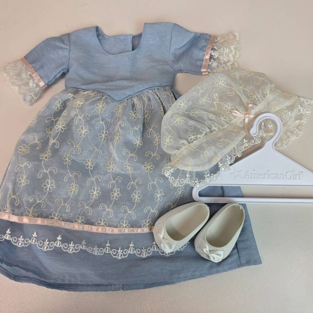 American Girl Doll Elizabeth Cole Tea Lesson Gown Vintage Blue Dress Shoes